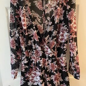 Free People Floral Romper - Black and Pink